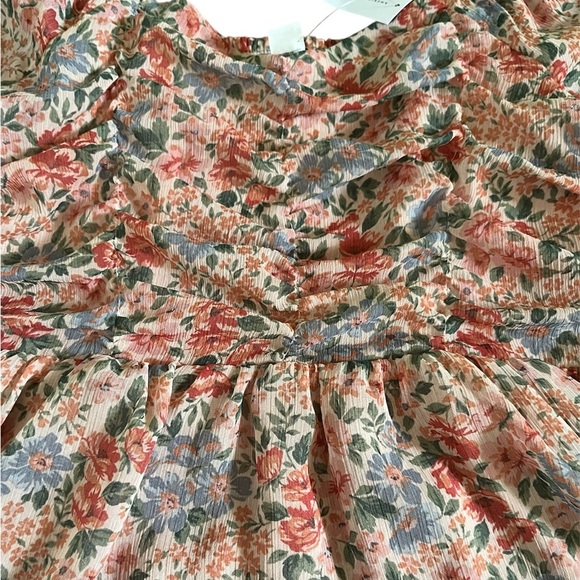 American Eagle Pink Floral Rushed Bodice Puff Sleeve Blouse - Picture 4 of 6